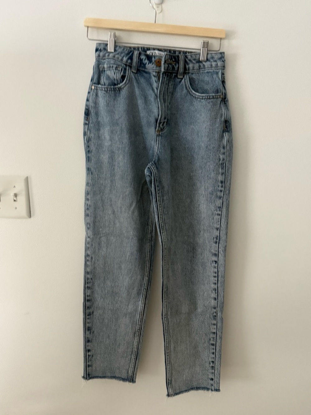 Zara High Rise Straight Jeans in Light Blue